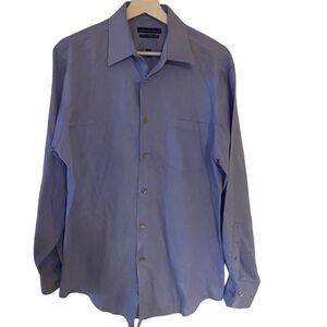 Geoffrey Beene fitted wrinkle free button long sleeve blue dress shirt 15 1/2